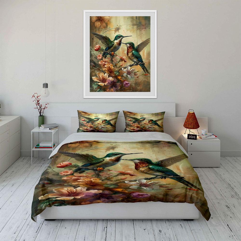 Hummingbirds over floral arrangement. Bedding sets Duvet cover sets Duvet covers Pillowcases(1 * Duvet Cover 2 * Pillowcases without duvet insert)