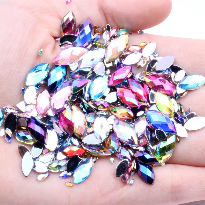 200Pcs Acrylic Eye Shape  Gems Glue On Diamond Stone Flatback