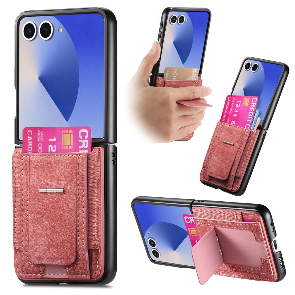 For Samsung Galaxy Z Flip7 5G Case Kickstand Retro Leather Back Cover with Card Holder