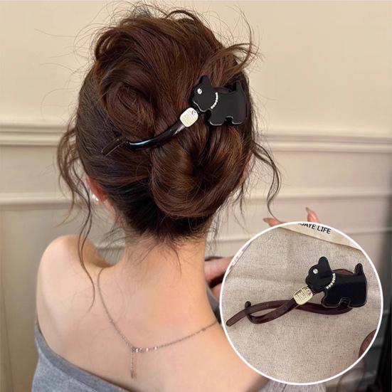 Hairpin Faux Pearls Cat Puppy Shape Hair Claw Back Head Hair Clip Acrylic Hair Styling Tool