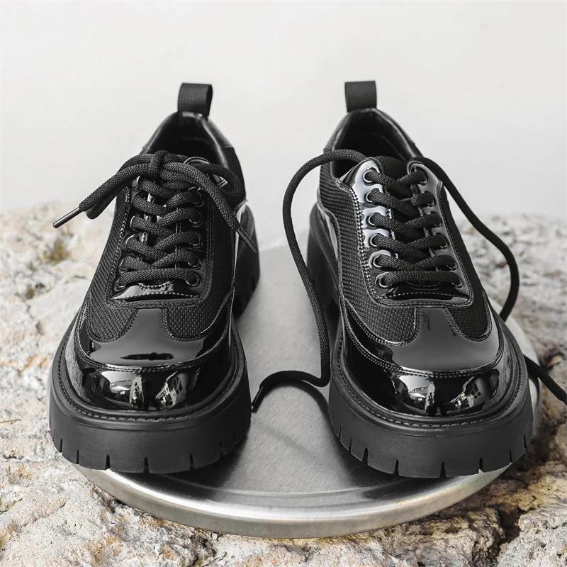 Italian Men Quality Patent Leather Fashion Business Shoe Classic Thick Bottom Punk Design Derby Shoes Perfect Daily Outdoor Shoe