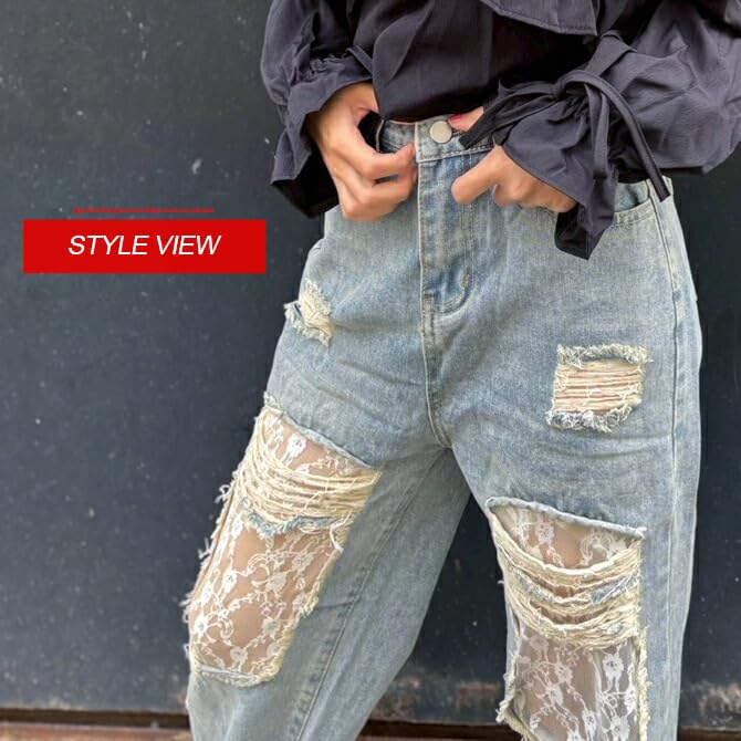 Ripped Denim Size Blue [Arcade] Women's Jeans, Lace, Repaired, Distressed, Pants, Jeans, Trousers, S,