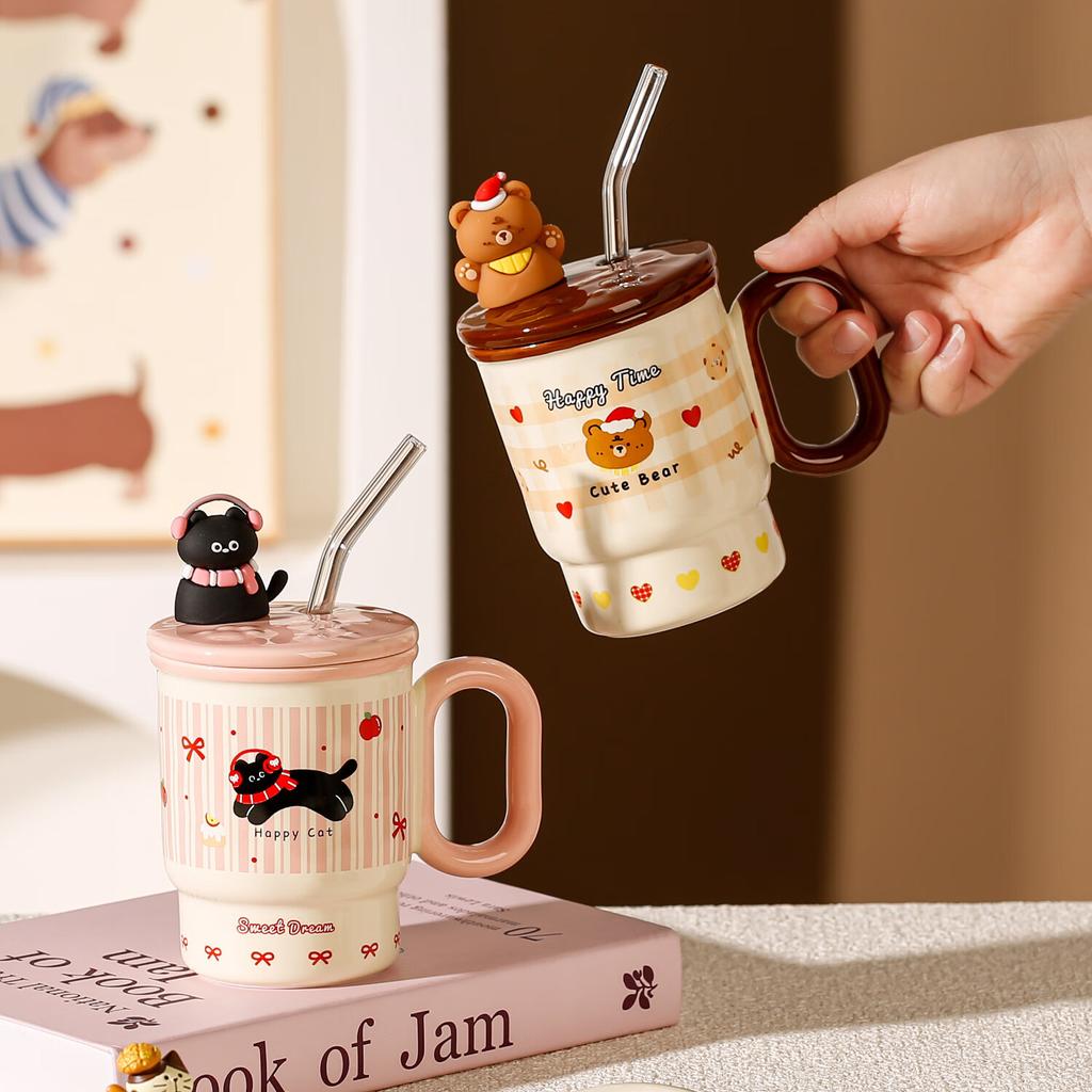 New Summer High Value Cold Drink Cup Ceramic Cup Straw Water Cup Large Capacity Mug Children's Water Cup