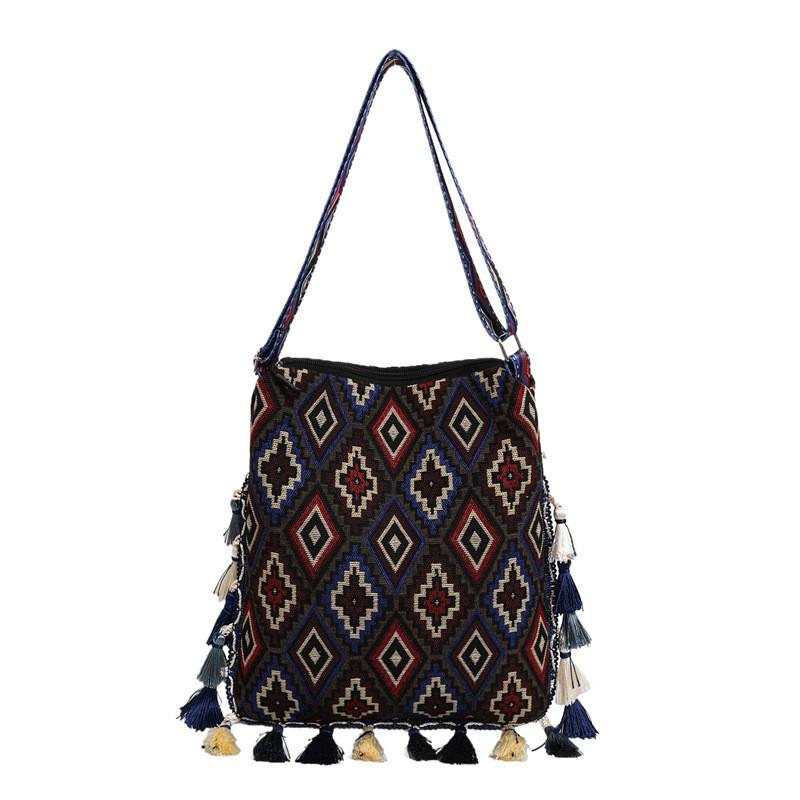 Bohemian Tassel Handheld Tote Bag With Zip Closure For Casual Outings