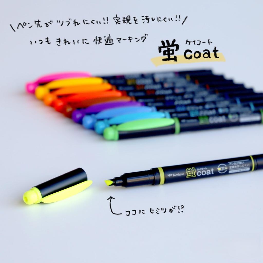 Tombow Pencil Fluorescent Kei Coat Twin Type Pen Polymer Coated 10 Pen, (Strong Tip! Lead), Colors, WA-TC10C