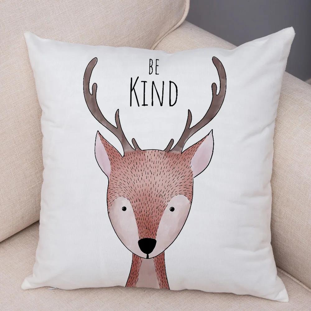 Nordic Be Brave Zebra Hippo Giraffe Pillow Case Decor Cute Animal Cushion Cover for Sofa Lion Fox Soft Plush Pillowcase 45x45cm