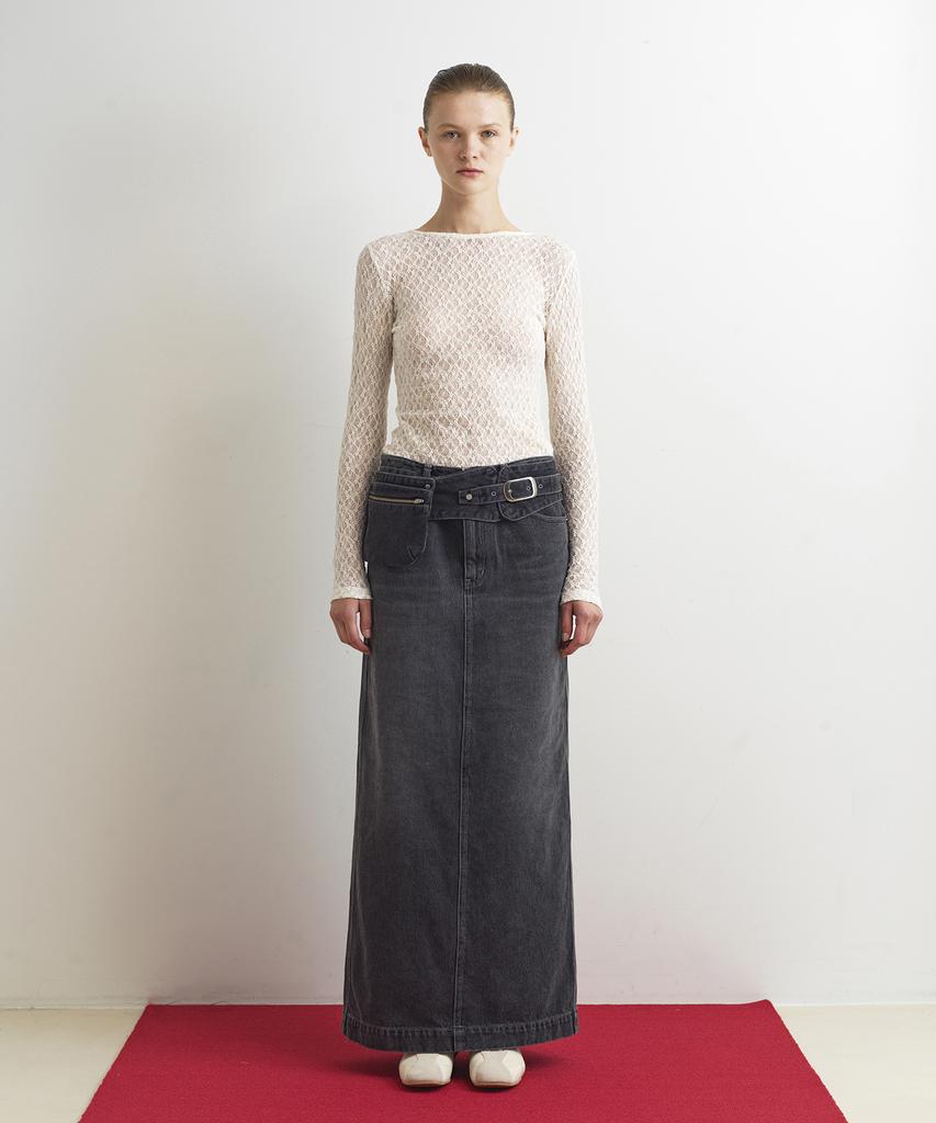 Aobteu Denim Long Skirt - Gray