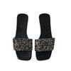 2025 summer square head sequins solid color one-word flat-bottomed slippers foreign trade large size outdoor leisure beach one-word drag