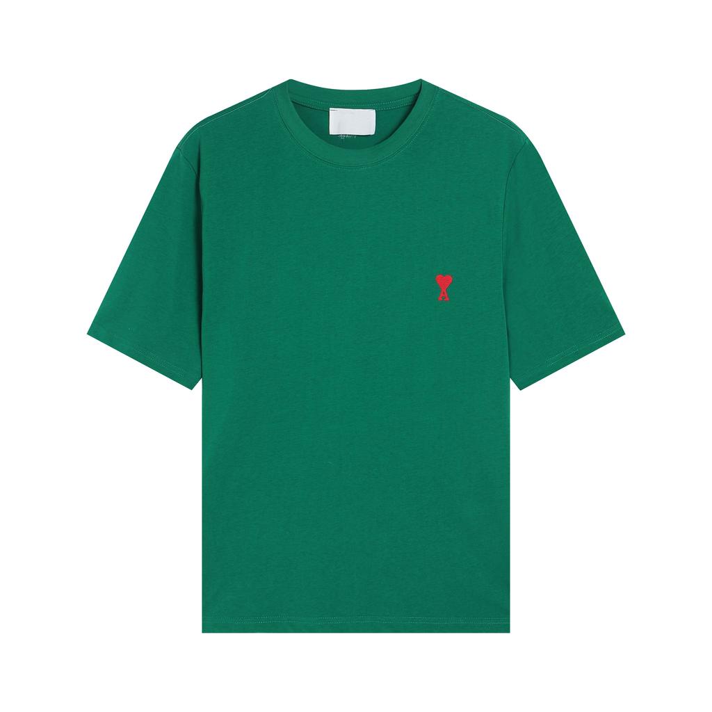 Atmungsaktives Baumwoll-Basic-T-Shirt für Frühling und Sommer für Herren und Damen, mit roter Herzstickerei