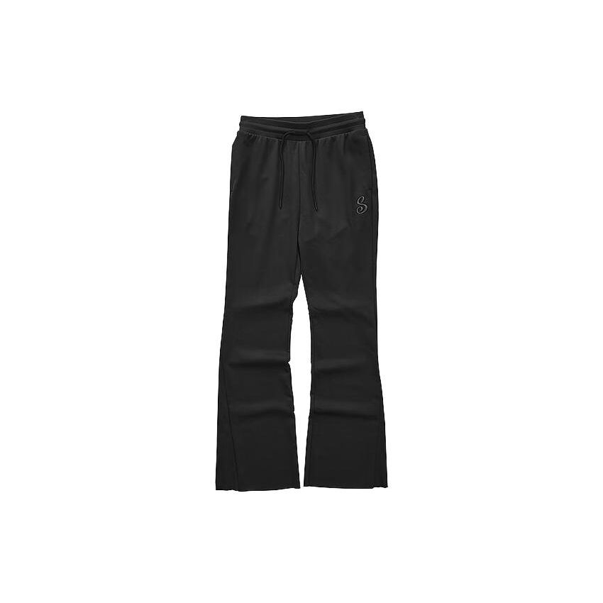 Skechers Solid Slim Fit Flared Knit Sports Pants Women bottoms Carbon-Black L323W089-0018 M