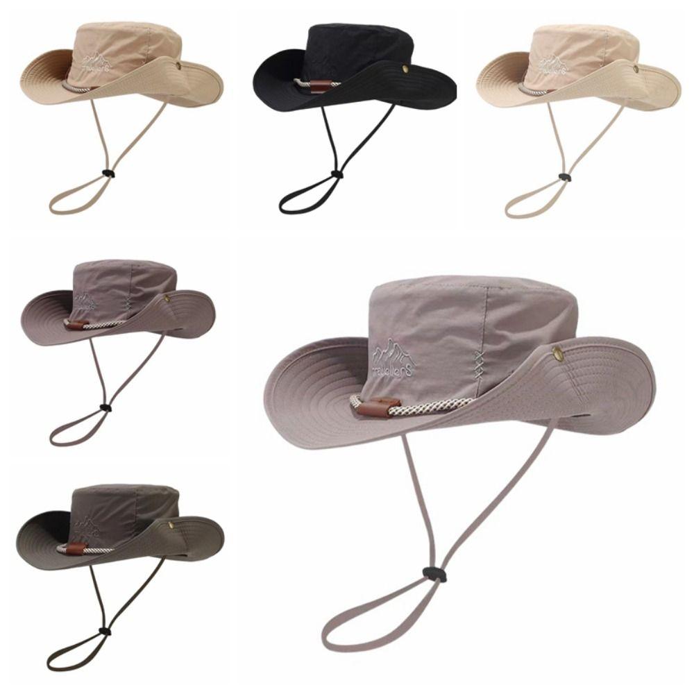 Solid Color Hiking Fisherman Hat Sun Protection Hiking Cap Breathable Western Cowboy Hat  Famale