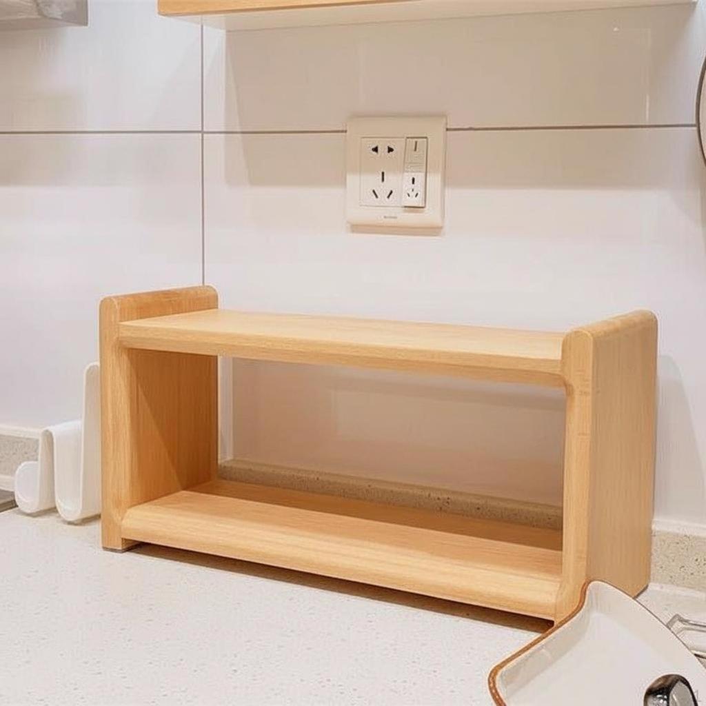 2-Laags Hardhout Houten Mokkenrek, Bureau Opbergrek, Keuken Organizer Stand Kersen 30x13.5x20cm