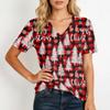 Women's Casual Short Sleeve V-Neck Christmas Print Pullover Top
