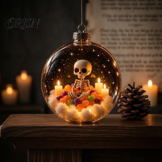 Eye-catching Seasonal Party Supplies Halloween Ball Ornament, Light Up Plastic Clear Hanging Decorations Decoration with Cat/Skeleton/Bat Inside