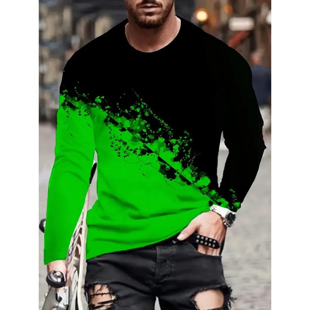 Fashionable and casual 3D digital printed men's street style round neck long sleeved T-shirt