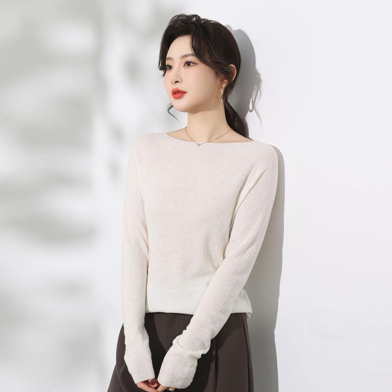 Le Kasha Elegant One-Shoulder Knit Sweater - Women's Autumn/Winter Slim Herringbone Top