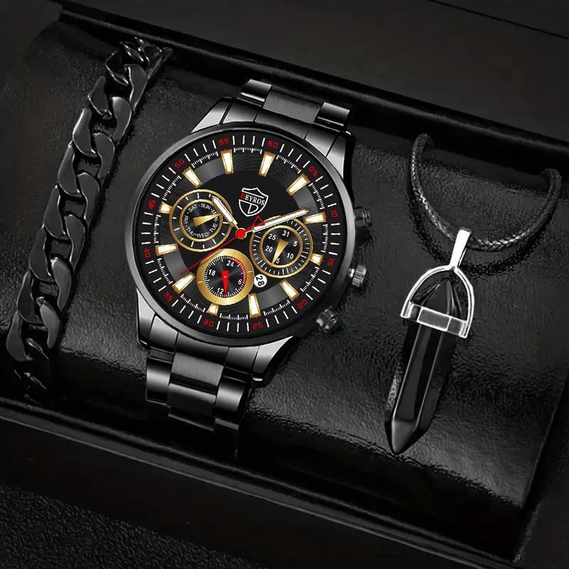 

3 шт./комплект 1 шт. Модные мужские кварцевые часы и 1 шт. Браслет и 1 шт. Ожерелье, идеальный выбор для подарков