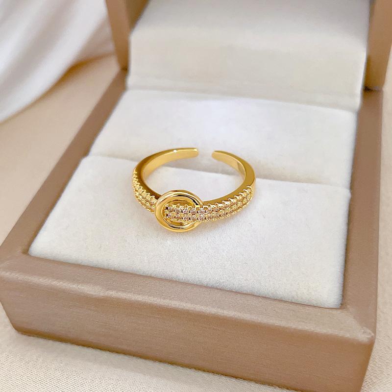 Real Gold Ring Light Luxury Full Diamond Ring Opening Adjustable Simple Jewelry Japanese Ring Couple Ring