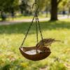 Hanging Bird Bath Wooden Bird Feeder with Chain Outdoor Bird Water Bowl Feeding Tray for Garden Outside Hummingbirds Drinking Bathing