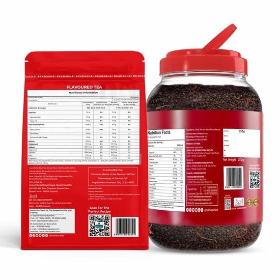 Samaara Šafránová Růžová Čaj 250g | S příchutí Kesar Gulab CTC Černý Listový Čaj Assam | Prášek Chai Patti