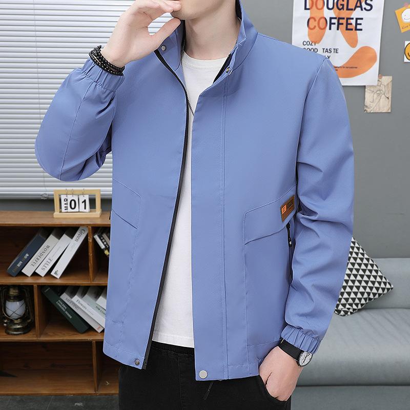 Frühlings- und Herbstjacke Herren Stehkragen Bluse Locker Lässig Hübsch Jugendlich Dünne Modelle Vielseitiger Mantel Herren