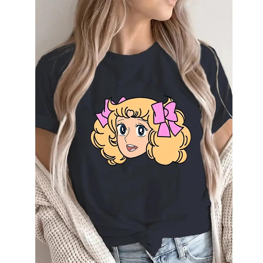 T-shirt Streetwear con Stampa Cartoon di Caramelle Abbigliamento Harajuku Moda Ragazze T-shirt Manica Corta Estate Maglietta Casual Femminile Girocollo Top