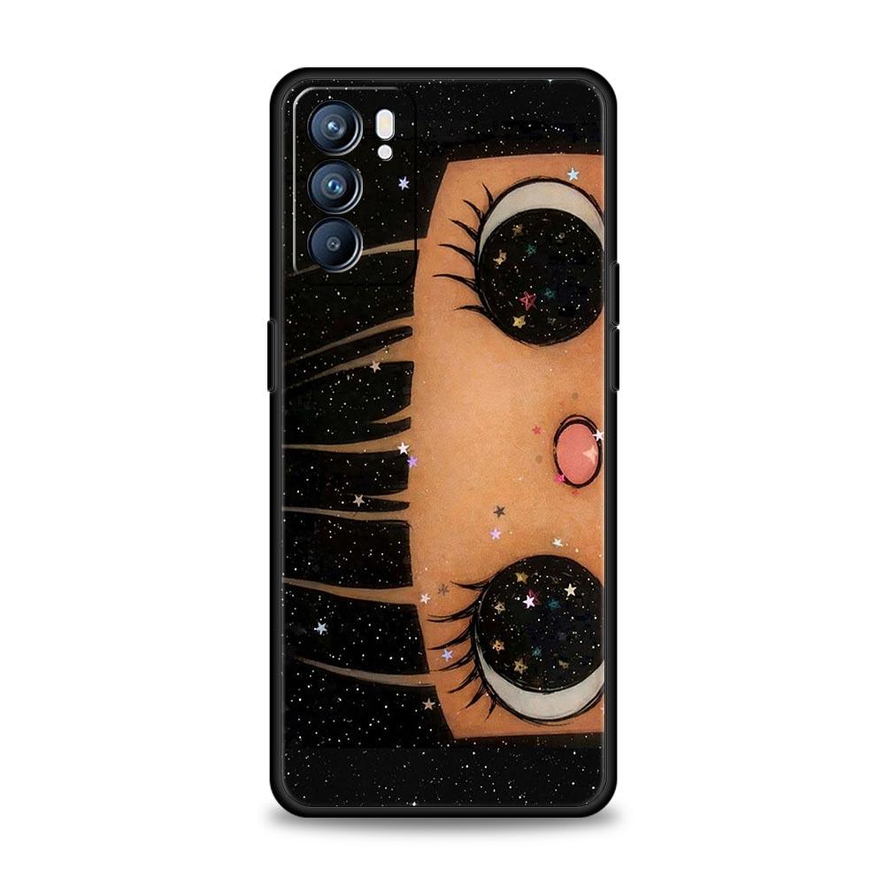 Phone Case Cover For Oppo A17 A31 A54 A57 A78 A79 Find X5 X6 Reno 7 8 10 11 12 13 F Pro 5G Soft TPU Shell Cute Black Big Eyes