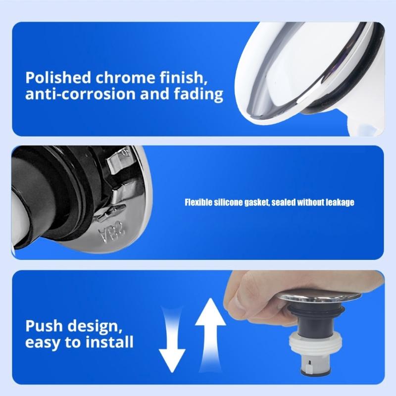 Plastic Popups Drain Stoppers 972098A Push Down Drain Stoppers for Secure Seal & Easy Installation In Bathrooms