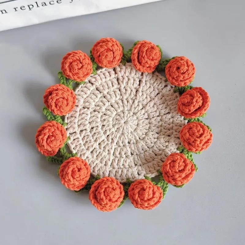 Crochet Coaster Rose Flower Coaster Crochet Flower Placemat Rose Bouquet Cup Pad Coffee Mug Cup Mat Mother's Day Gift