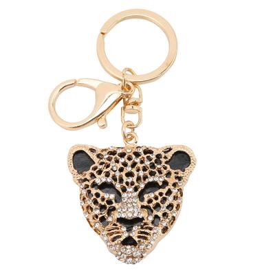 Klíčenka Vynikající Leopardí hlava s kamínky Přívěsek na auto, tašku pro dívku k narozeninám(Zlato )