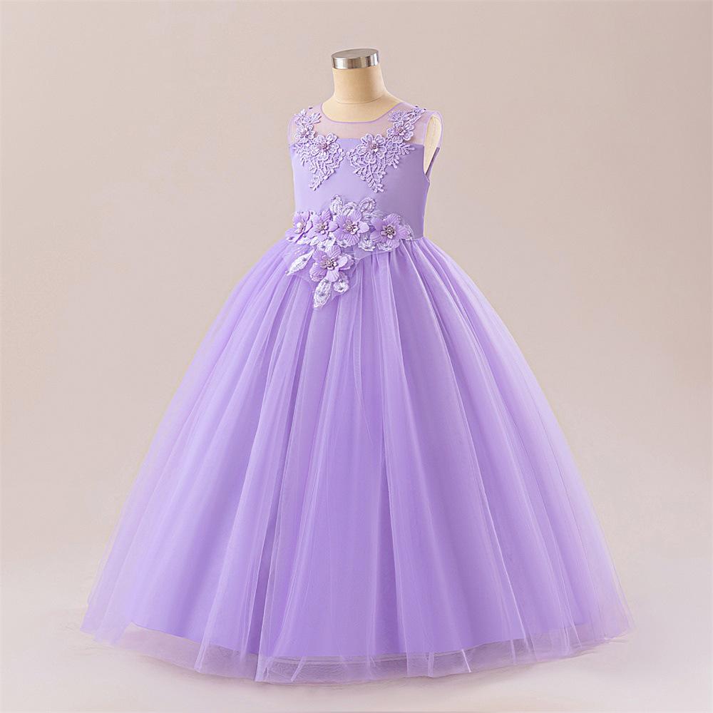 Girls' Formal Princess Mesh Dress with Appliques