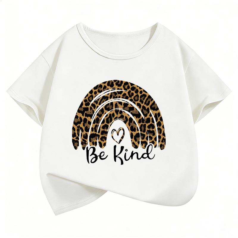 Be Kind Rainbow Heart Leopard Print Funny T Shirts Y2k Kids Childrens Tshirt Boys Girls Summer Spring Casual Top Tee Shirt