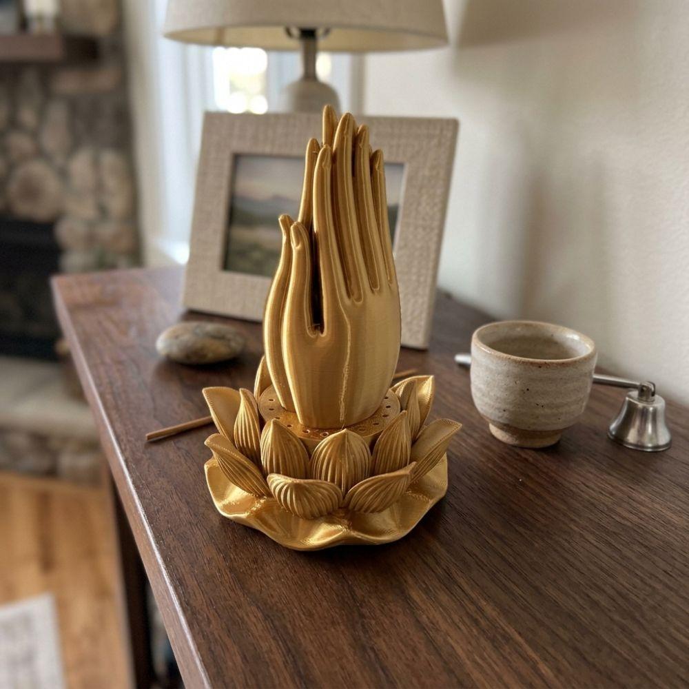 3D Printed Lotus Hand Incense Holder Praying Hand Tabletop Incense Base Living Room