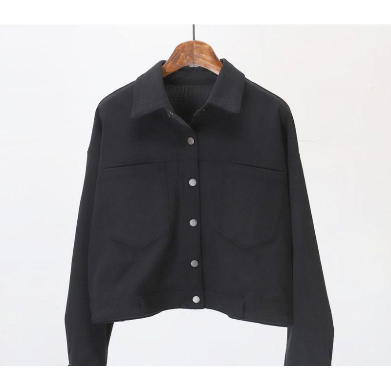 

Весна Новое поступление Женская одежда Модный стиль Вельветовый Длинные рукава Повседневный Лацкан Короткое пальто Однобортное Однотонное пальто Black 2XL