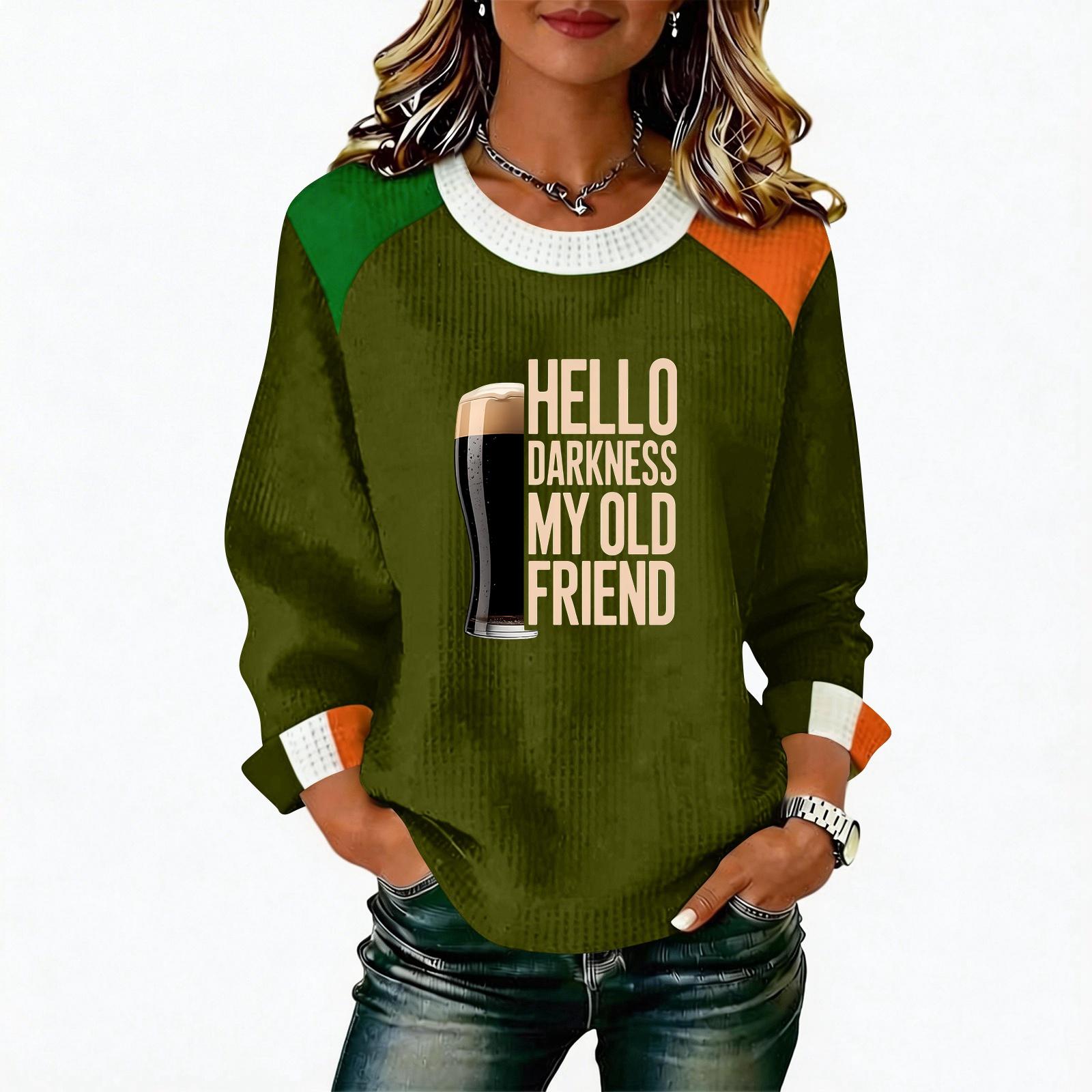 

Женская повседневная модная блузка с длинным рукавом и круглым вырезом, пуловер с принтом L армия зеленый