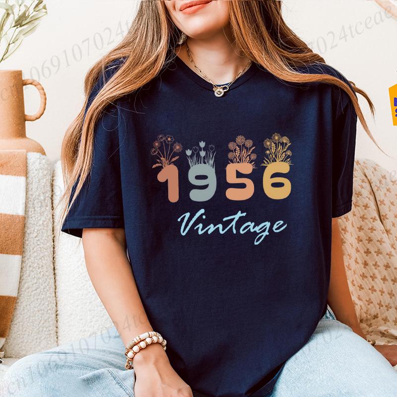 1956 Flower Vintage Tee Unisex Retro Graphic Shirt Short Sleeve Women's Casual T-Shirts Clothing Birthday Gift for Him & Her
