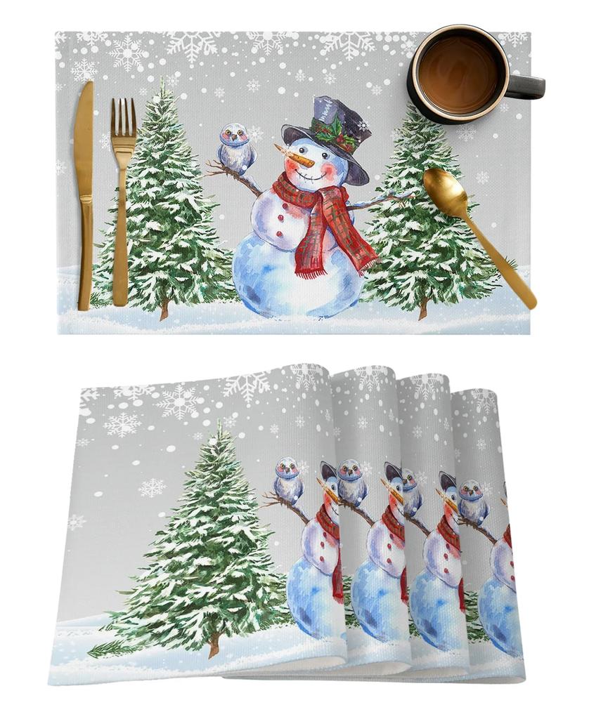 1PC Placemat Christmas Snowman Snowflake Kitchen   Coffee Dining Table Mats Coaster Pad