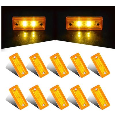 APSMOTIV 10 Pcs of 3 Inch Marker Light 4 LED Rectangle Trailer Side Marker Lights Surface Mount for Truck Trailer Lorry 12v (Amber/Amber)