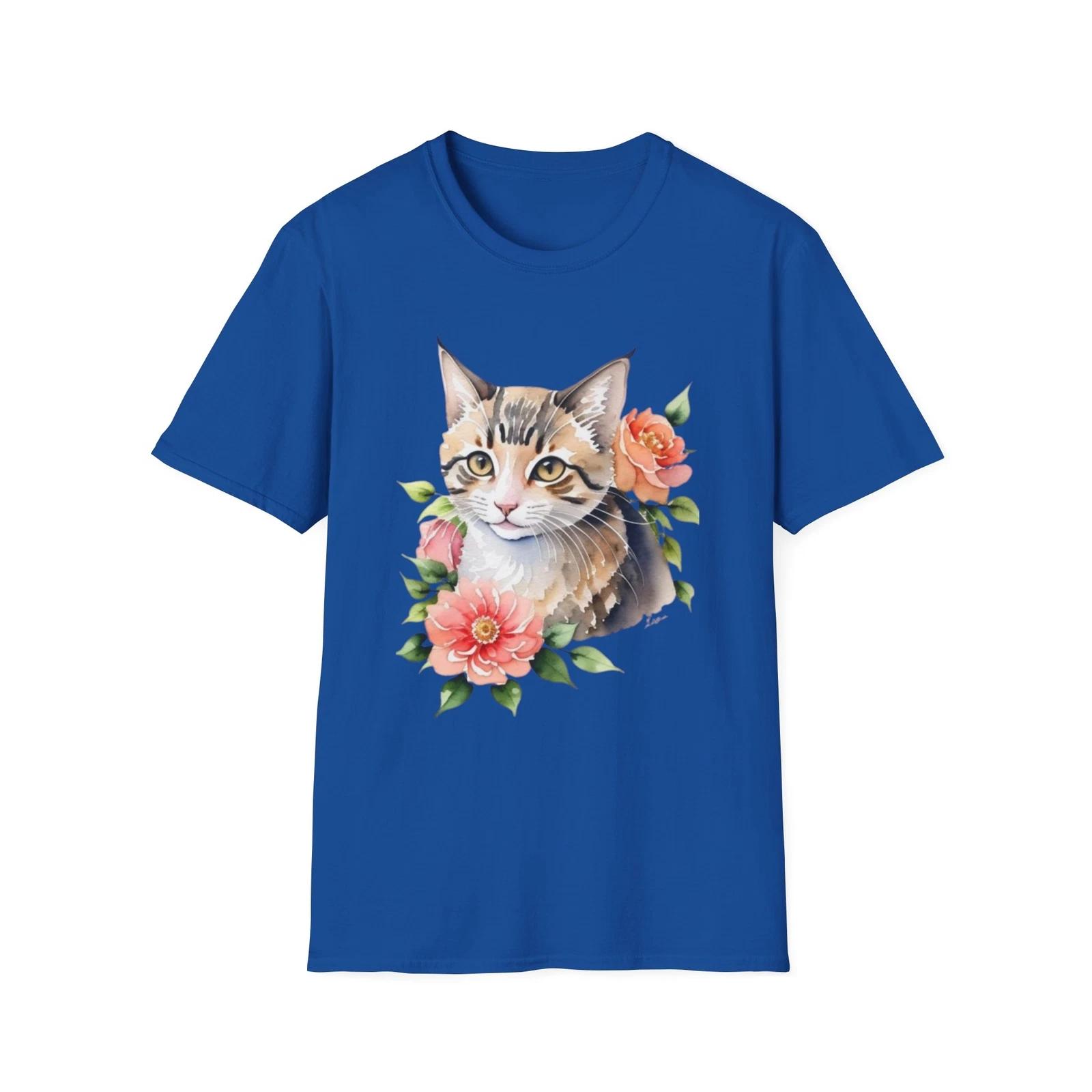Floral Cat T shirt, Cute Kitty Tee, Flower Design Shirt, Cat Lover Gift 2XL