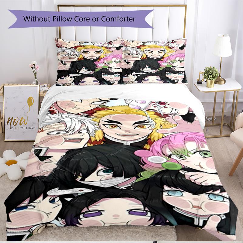 3pcs Duvet Cover Set (1*Duvet Cover + 2*Pillowcase, Without Core), Demon Slayer Print Soft All‑Season Bedding Set, Home Bedroom Decor Gift