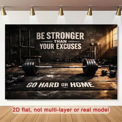 2D Workout Studio Backdrop, Vintage Gym Barbell & Quote Background