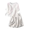 Women's Short Sleeve Crop Shirt Wide Leg Cotton Linen Shorts Set Lightweight Breathable Casual Summer Two Piece Outfit