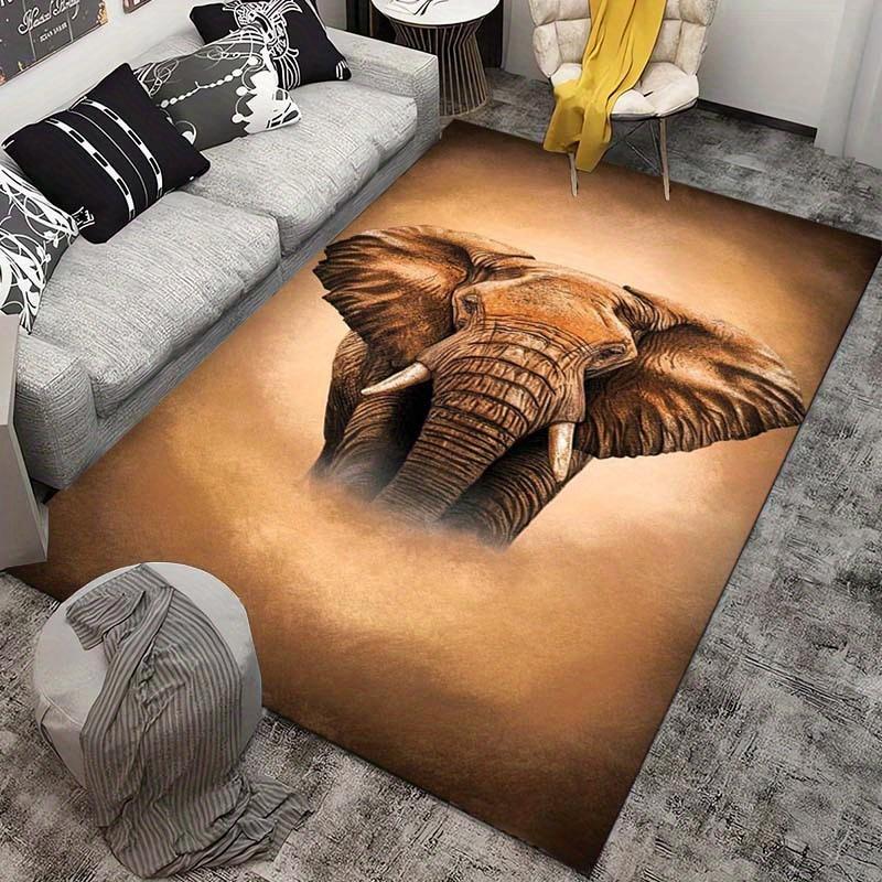 Elefanten-Porträt-Teppich für Safari-Liebhaber  Verleihen Sie Ihrem Wohnzimmer einen exotischen Touch  Tierwelt-inspirierter Teppich Rutschfester Teppich