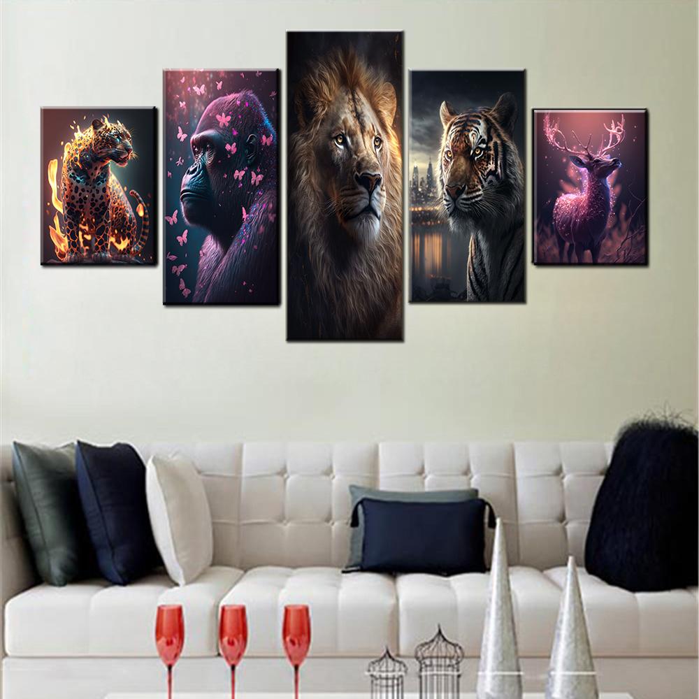 Mixed Animal Posters for Home Decor Canvas Wall Art Tiger Fantasy Deer Jaguar Gorilla Lion Picture Living Room Picture Print Art No Frame