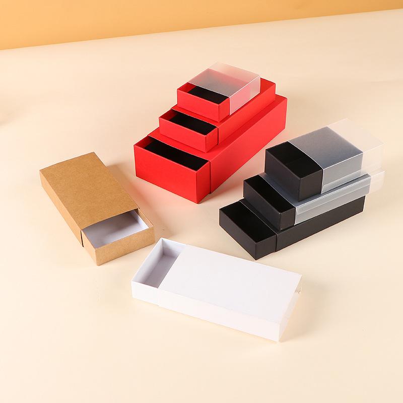 Creative Solid Color Thick Paper Drawer Jewelry Packag Box Greeting Card Necklace Bracelet Gift Package Paper Box Rectangular Transparent Gift Boxes