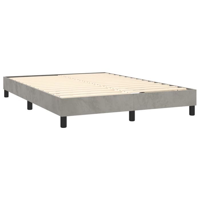 Lit avec sommier et matelas - Maison Exclusive - 140x190cm - Velours gris clair - Tête de lit réglable