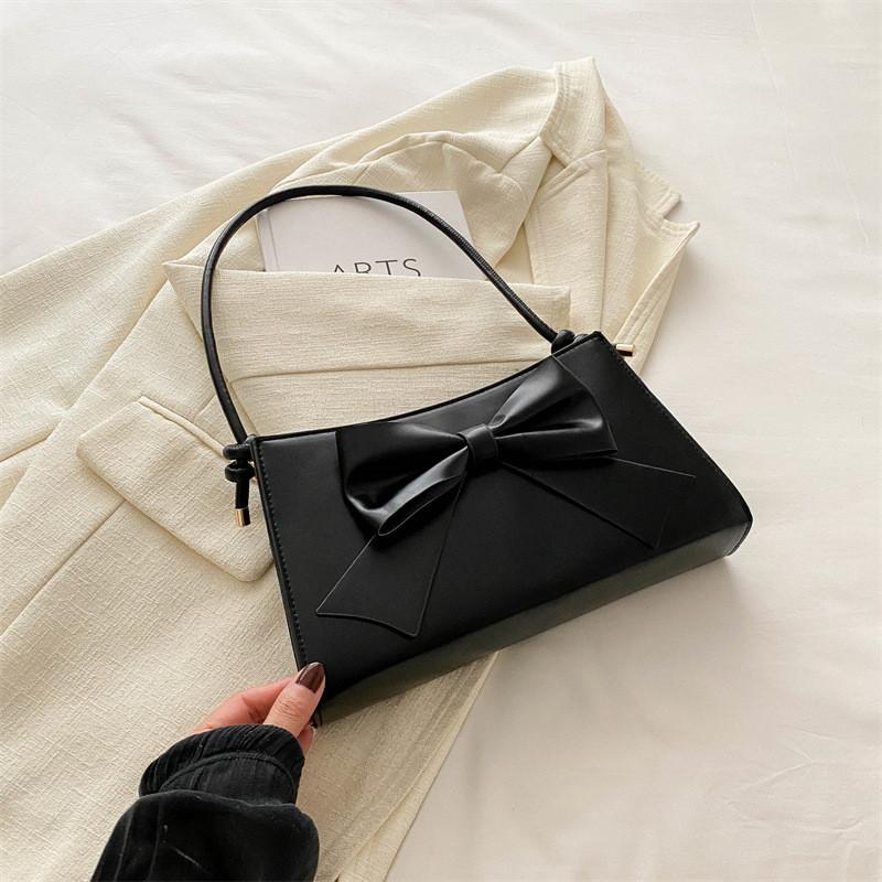 Sophisticated Bowknot Handbag For Women 2024 Summer Street Style Medium Crossbody Bag In Pu Leather