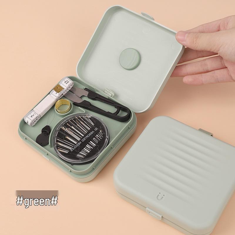 Sewing Kit with Thread, Needle, and Cross-stitch Tools in Solid Wood Pouch