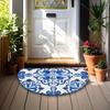 1Pcs Portuguese Blue White Semi Circle Welcome Doormat Non-Slip for Outdoor Patio Porch Kitchen Bathroom Entryway Floor Mat