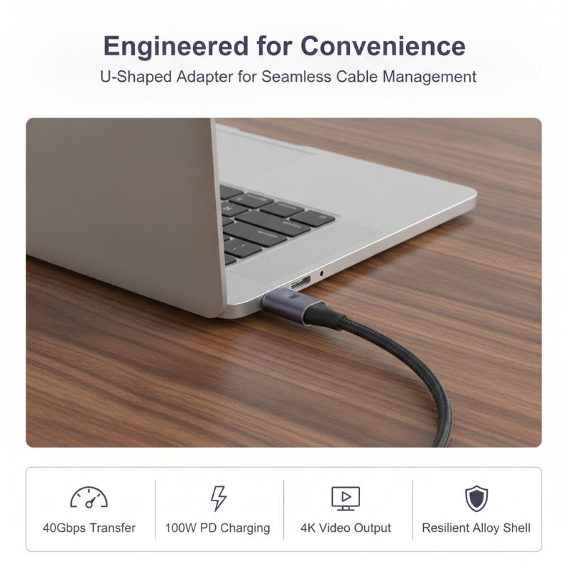 Usb 4.0 40Gbps Otg Usb C 90-Degree Adapter 100W 5A Type C To Type C Fast Charging Converter Usb C Data Adapter For Laptops